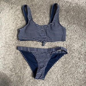 Two piece striped bikini navy and white